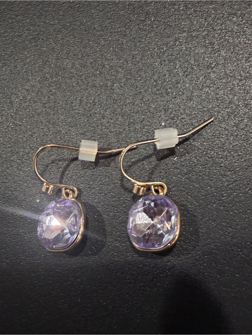 Avon Women’s Jewelry Gold Drop Earrings with Light Purple Gemstones NWOT